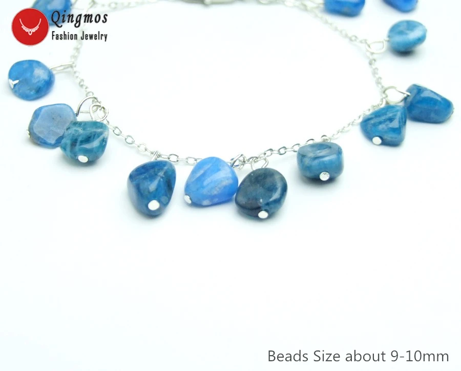 Qingmos тренд натуральный Апатит камень браслет для женщин с барокко 9-10 мм Apatite ювелирные браслеты и кулоны 7,5-8,8 ''bra475
