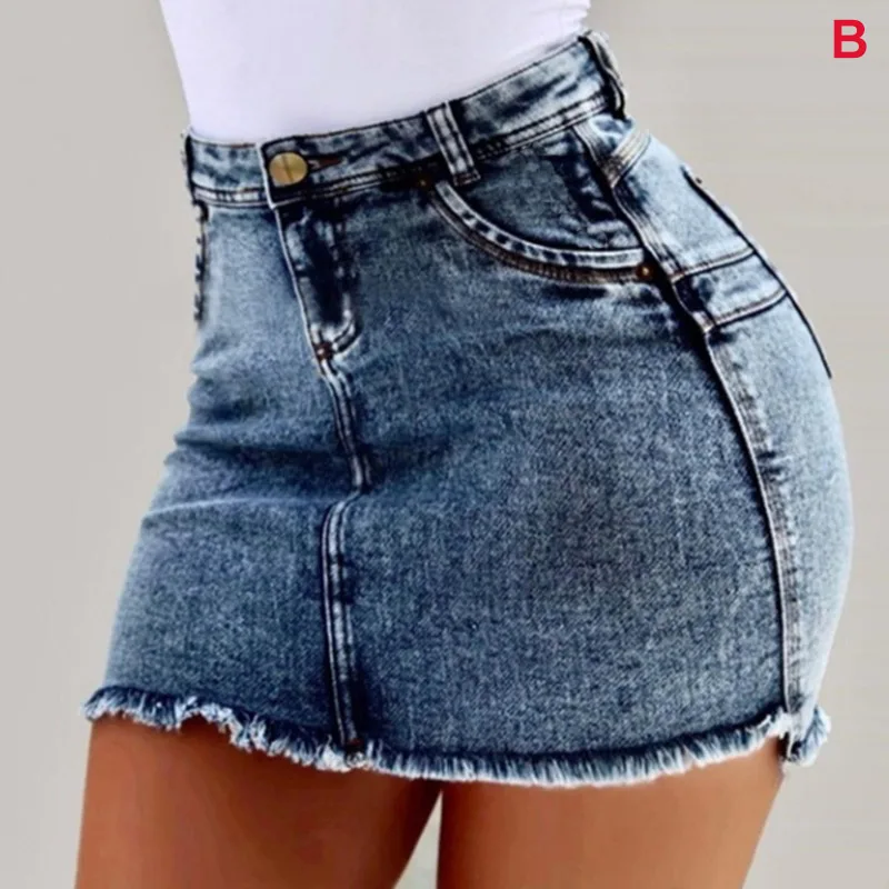 Women Short Jeans High Waist Tassel Hem Holes Hot Shorts for Summer KNG88