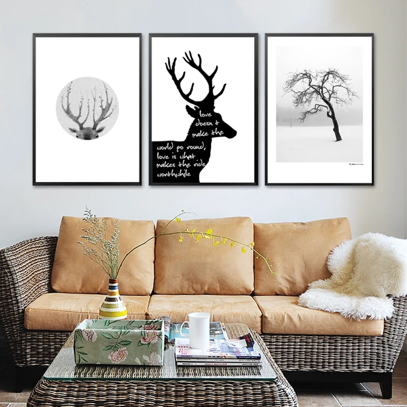 

Nordic Decoration Animal Elk Canvas Prints Word Poster Black And White Painting Posters And Prints Wall Art Unframed