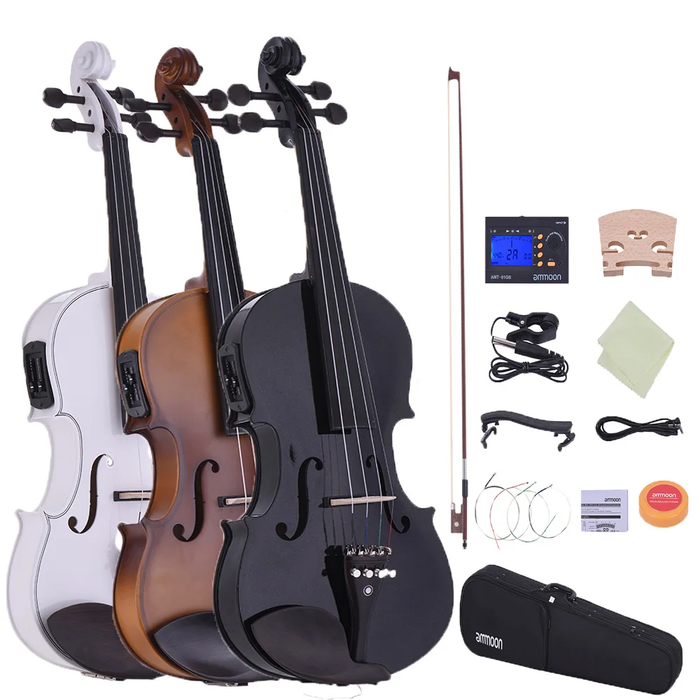 Hot Sale ammoon Full Size 4/4 Acoustic Electric Violin Fiddle Solid