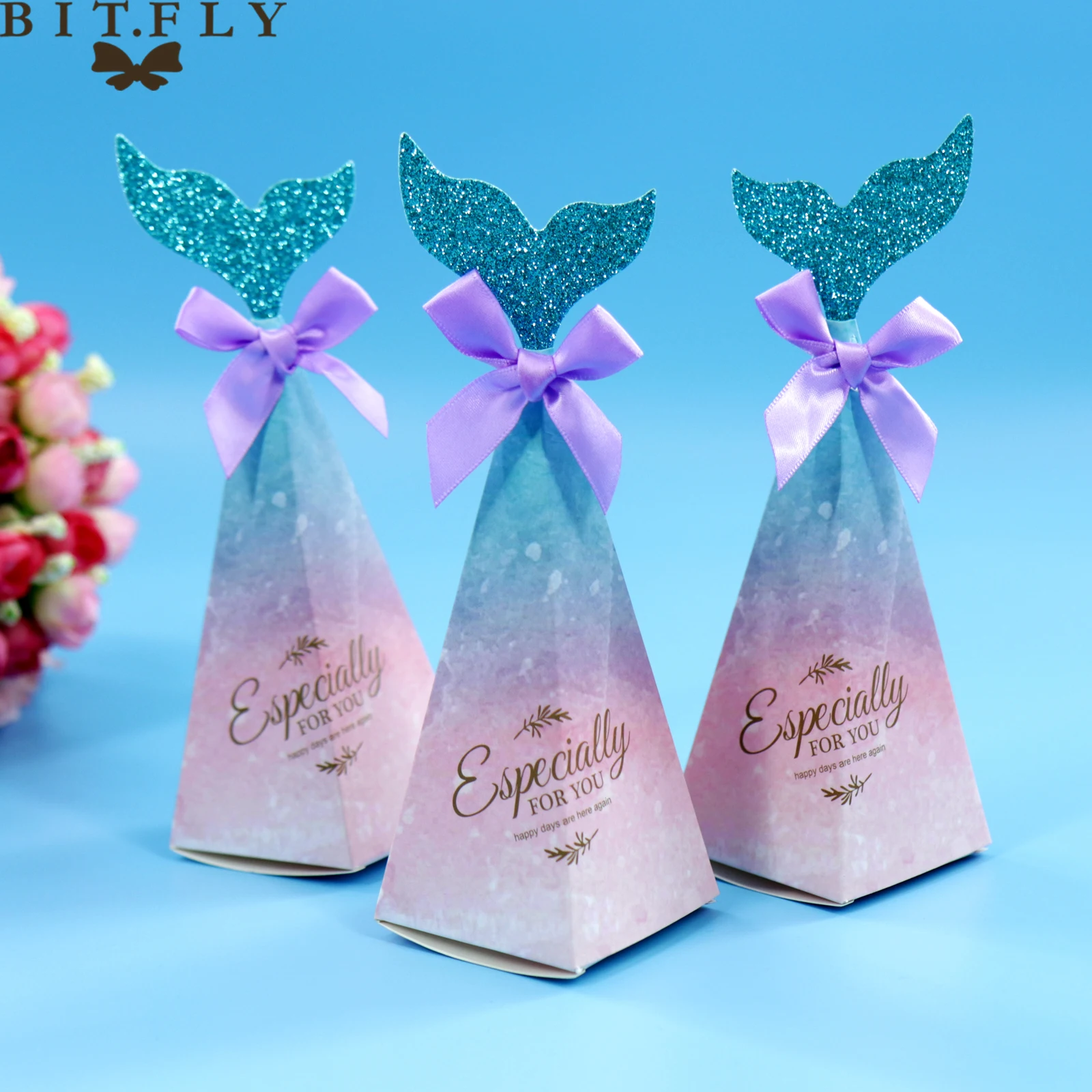 10pcs Paper European Colorful Mermaid Tail Candy Boxes Package