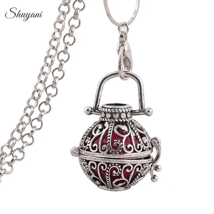 

10pcs/lot Vintage Cage Locket Pendant Necklace 8 Colors Angle Chime Caller Ball Metal Pregnancy Baby Pendants Necklace