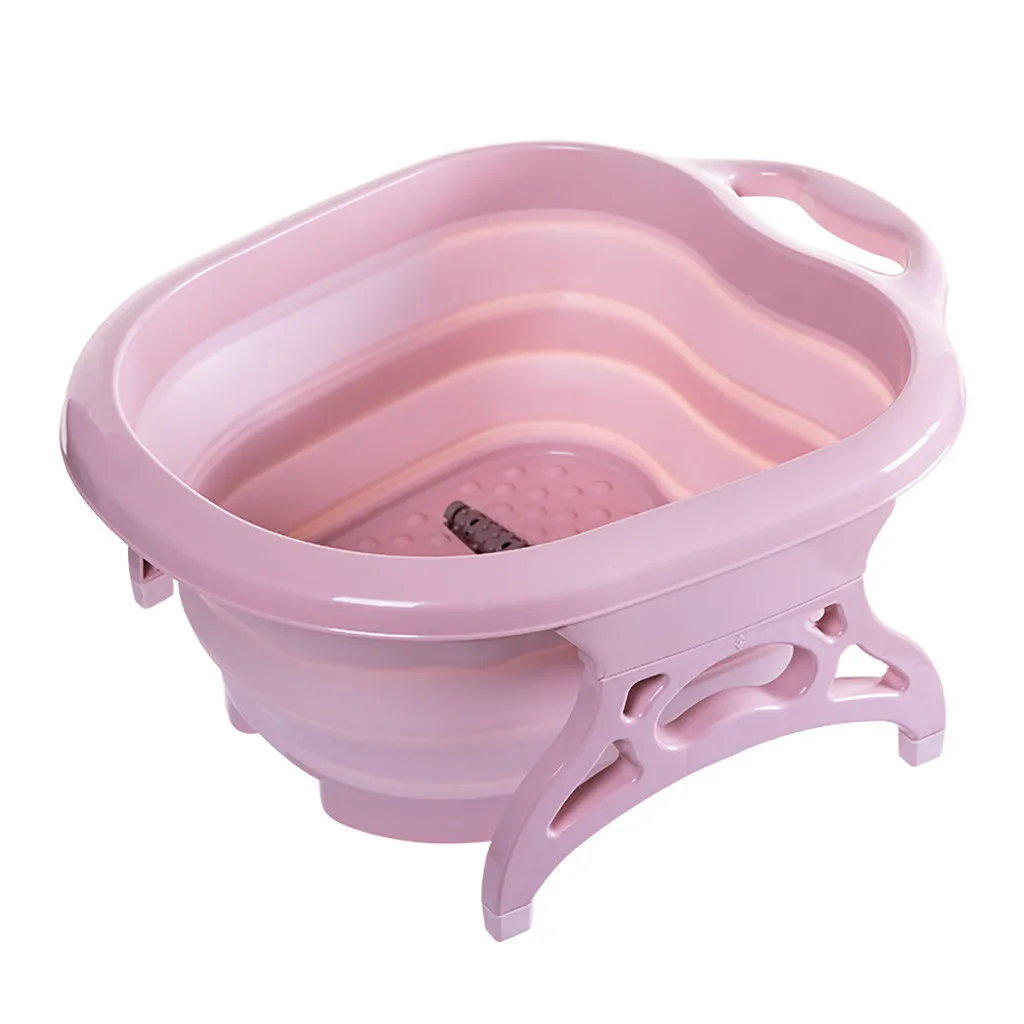 Портативный складной дорожный Умывальник для ног спа для ног Bubbling массажный ролик Ванна ковш контейнер портативные аксессуары для ванной комнаты - Цвет: Pink