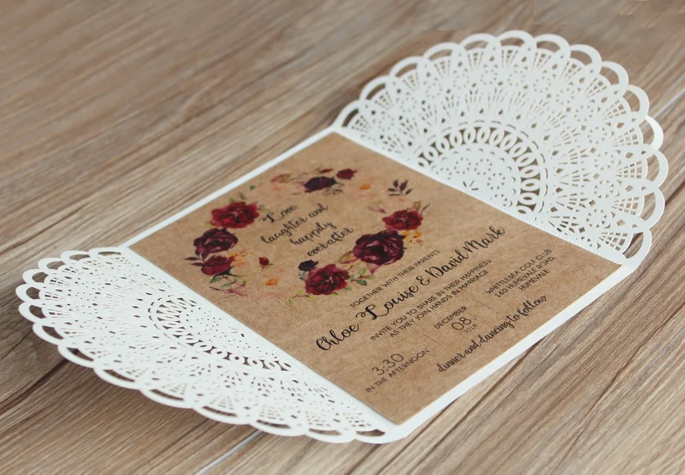 Laser Cut White Wedding Invitation
