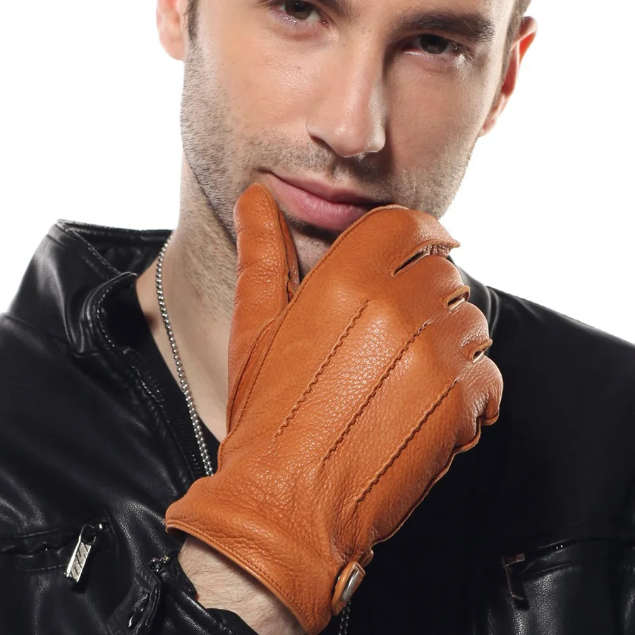 Men Genuine Leather New Rushed Gloves Luxury Deerskin Glove High Quality Wrist Driving Winter