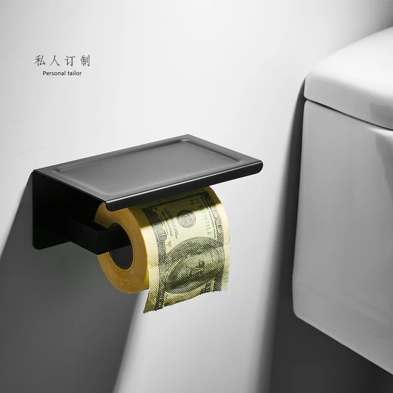 paper holder Короткое полотенце из нержавеющей стали, полка для ванной комнаты, стеклянная полка, коробка для туалетной бумаги, аксессуары для ванной комнаты, набор для ванной комнаты, скандинавский черный цвет - Цвет: paper holder