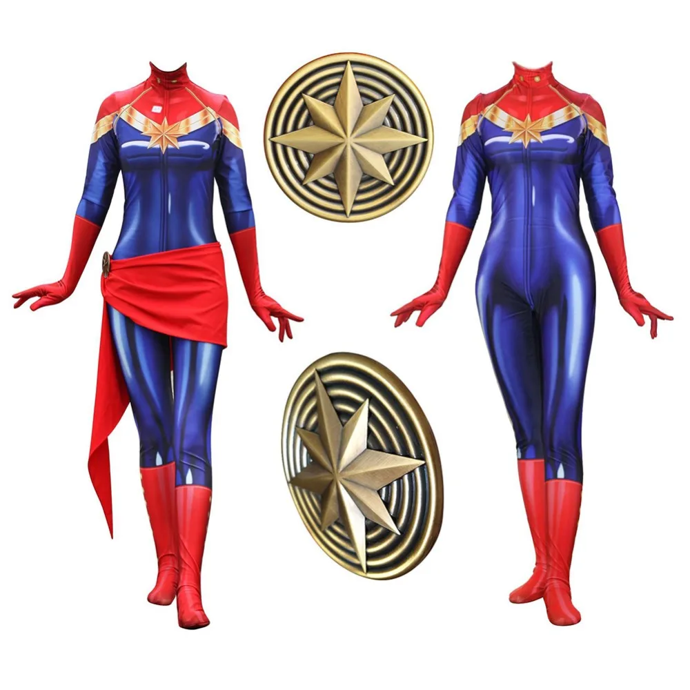 Бесплатная доставка Марвел Капитан косплей костюм Carol Danvers Комбинезоны для выступлений костюм косплей для Хэллоуина