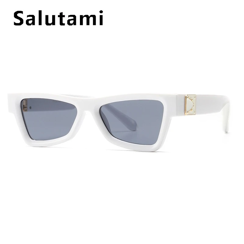 Черные и белые солнцезащитные очки "кошачий глаз" для мужчин и женщин, роскошные брендовые солнцезащитные очки с бантом в стиле Рианны, мужские винтажные маленькие оттенки - Цвет линз: White gray