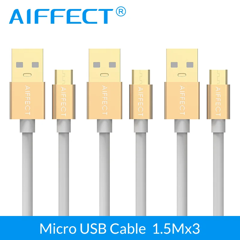 AIFFECT 3 шт. 150 см Быстрая зарядка Micro USB кабель мобильного телефона Micro B для синхронизации данных USB кабель для samsung htc Android - Цвет: 3 x Gold