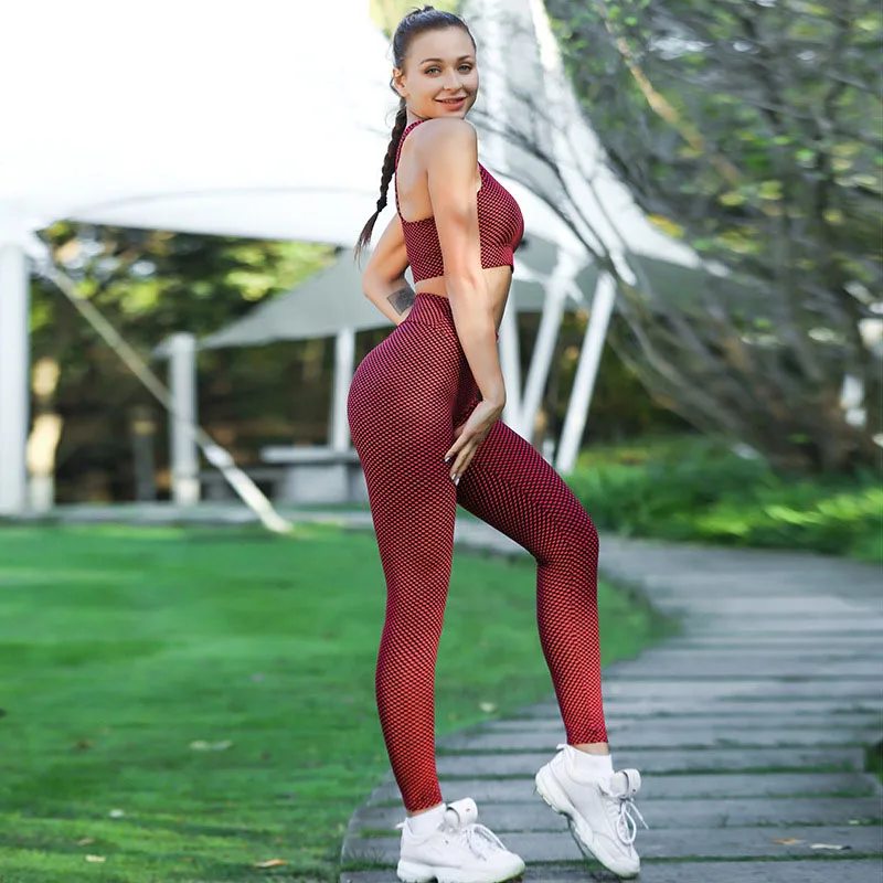 SALSPOR женский костюм для йоги спортивный комплект с волнистой точкой из двух частей стрейч спортивные штаны для спортзала топы Спортивные беговой костюм набор для тренировок Набор для йоги