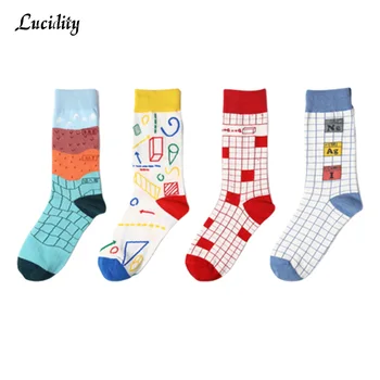 

2Pairs/lot =4pieces Harajuku Hot Casual Men Socks Happy Autumn Winter Colorful Socks Male Business Party Dress Cotton Socks Man