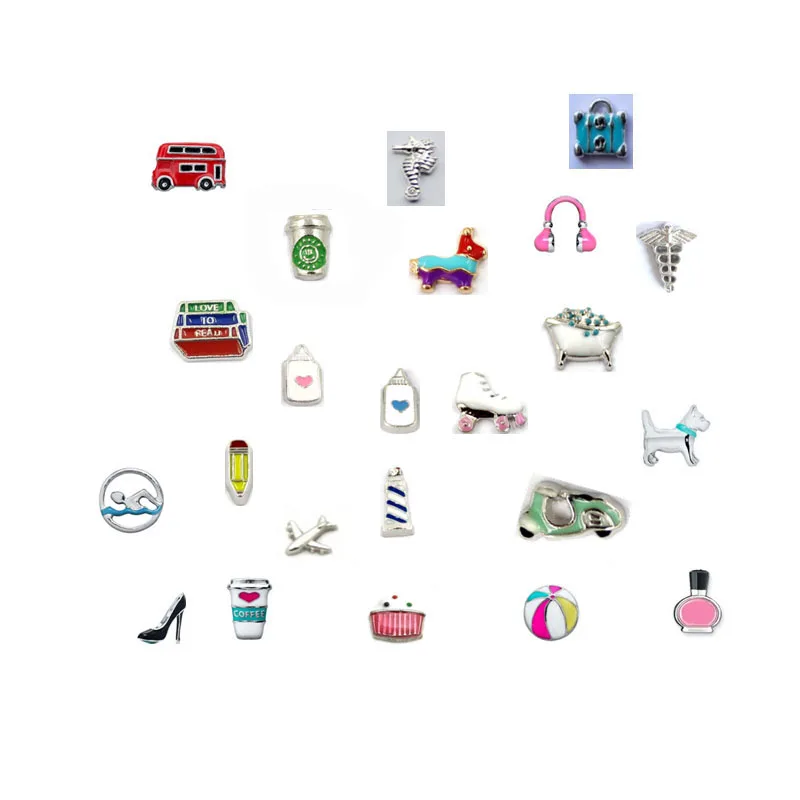 

50pcs Mixed coffe cup pencil floating charm for living memory locket 2019 DIY accessories