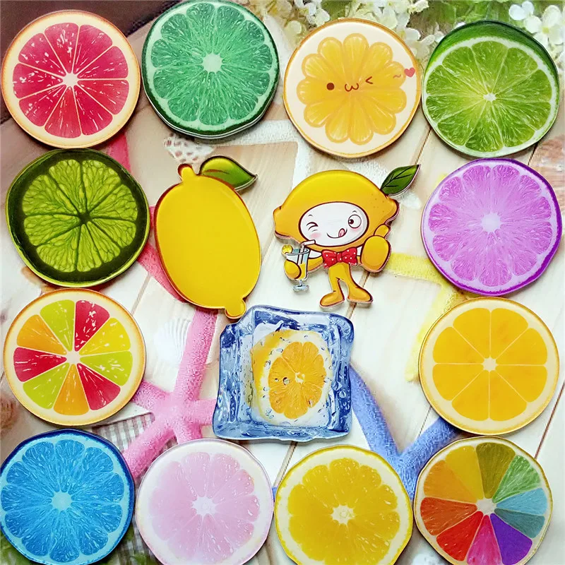 

2018 new Multiple Colors Plant fruit Lemon Brooch Button Pins Denim lapel Pin Badge Plant cute Jewelry Gift for Children Girls