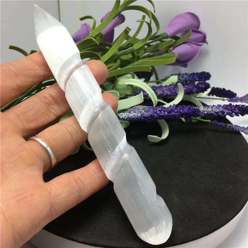 Natural White Selenite Massage Wand Spiral Crystal Massage Wand Yoni Wand For Health Healing