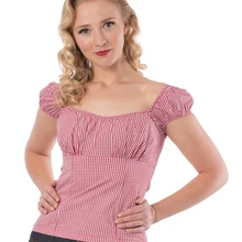 30-летние женские винтажные 50 s вдохновленные клетчатые pinup кутюр крестьянский топ в красном цвете Плюс Размер Топы рокабилли Ретро футболки