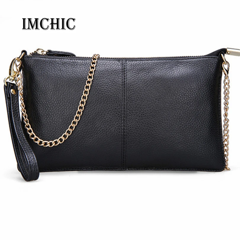 2016 Genuine Leather Women Clutch Bags Chain Shoulder Bag Real Cowhide Purse Organizer Evening Party Handbags Classic Candy vin