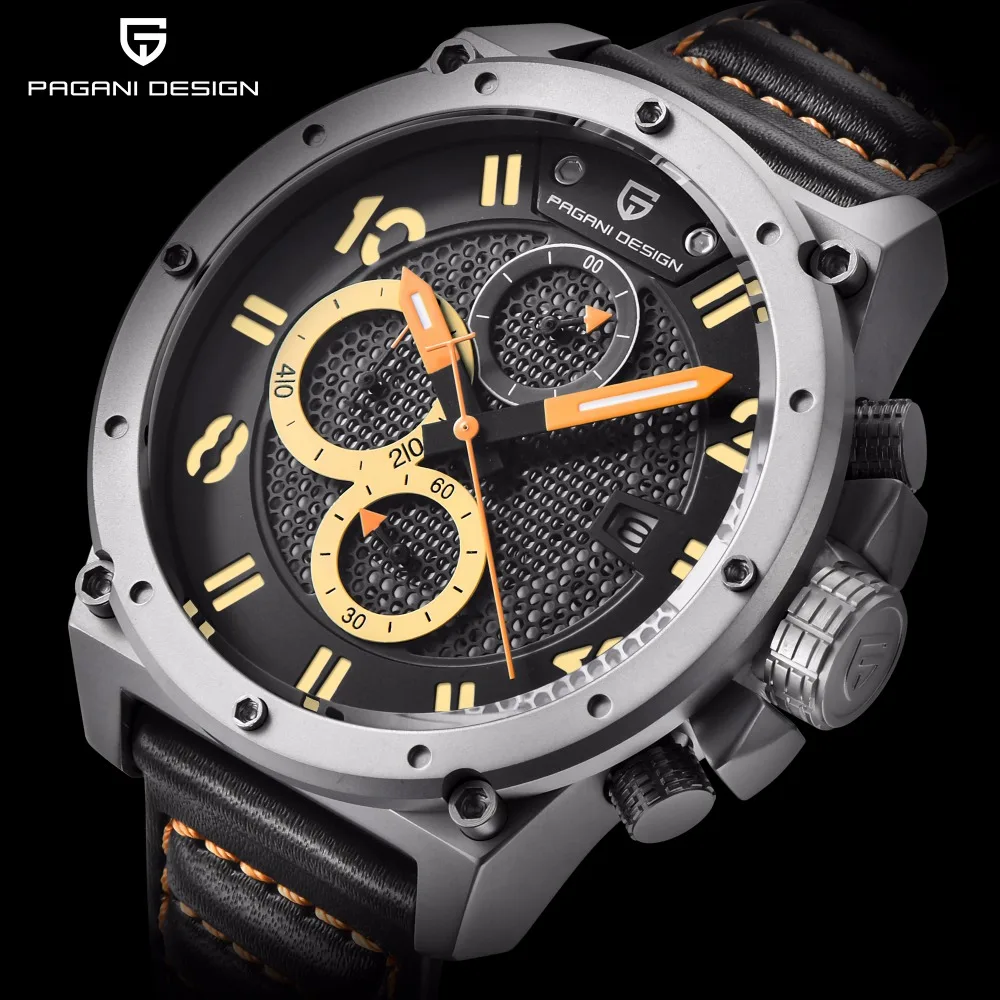 

New PAGANI DESIGN Mens Watches Top Brand Luxury Skeleton Leather Sport Men Quartz Watch Waterproof Chronograph Wristwatch Clock