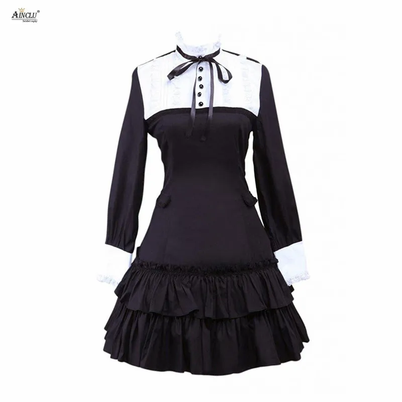 

Spring/Summer/Autumn/Winter Middle-Long Dress Ainclu Hot Selling Womens Black Long Sleeves Ruffled Gothic Cotton Lolita Blouse