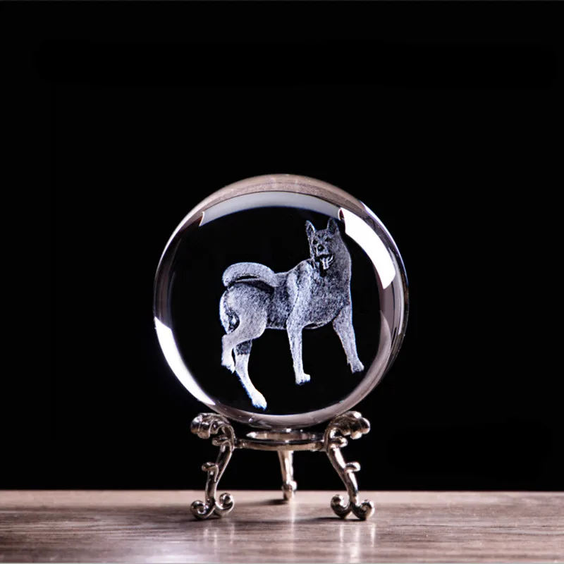 3D лазерная гравировка Китайский Зодиак собака хрустальный шар миниатюрные коллекционные фигурки животных фэн шуй аксессуары для дома