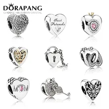 DORAPANG Genuino 100% 925 de Plata de ley en Forma de Corazón Pan Encanto Perlas colocación Charm Bracelet DIY brazalete de Joyería de Plata