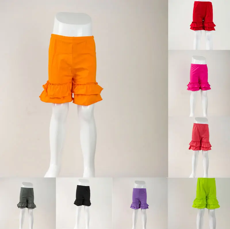 Однотонные хлопковые шорты с оборками для девочек; хлопковые шорты с оборками