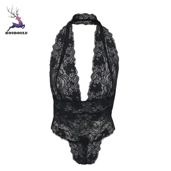 

DOUDOULU 2019 Women Plus Size Lace Teddy Sleepwear One-Piece fantasia sexy panties Lingerie Backless Sleepwear #WS