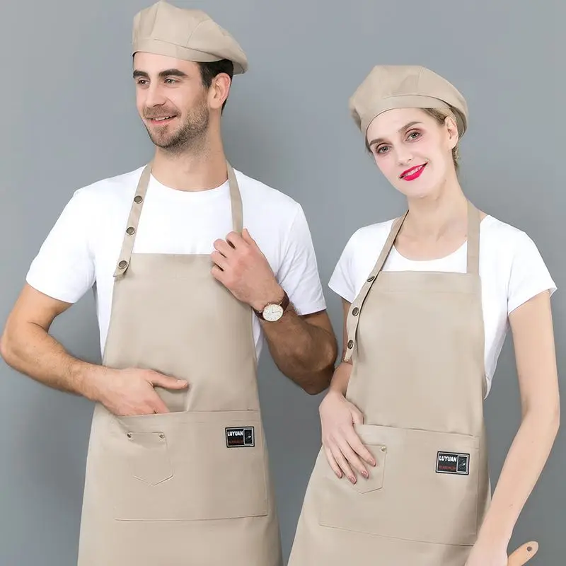 Pure Color Canvas Cotton Kitchen Apron Adjustable Cooking Work Apron For Woman Man Bib Coffee Shop BBQ Antifouling Dress Apron