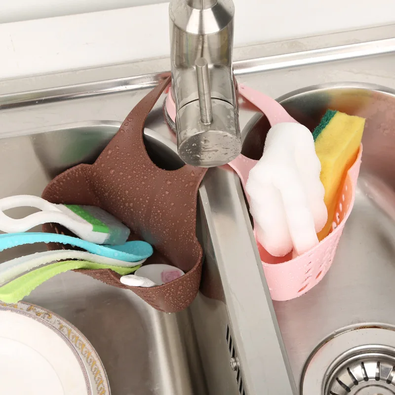 

4 colores nuevos doble bolsillos ventosa fregadero estante jabón esponja escurridor almacenamiento cesta de cocina Gadget producto