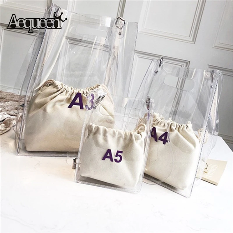 Us 10 51 Off Aequeen Clear Bag Set Transpa Pvc Jelly Bags Women Bucket Las Large Totes Shoulder Handbags And Purse Bolsa Female In