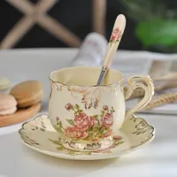 Yolife queen Rose керамическая кофейная кружка фарфоровая красная чайная чашка с блюдцем Красивая посуда для напитков подарок 250 мл - изображение