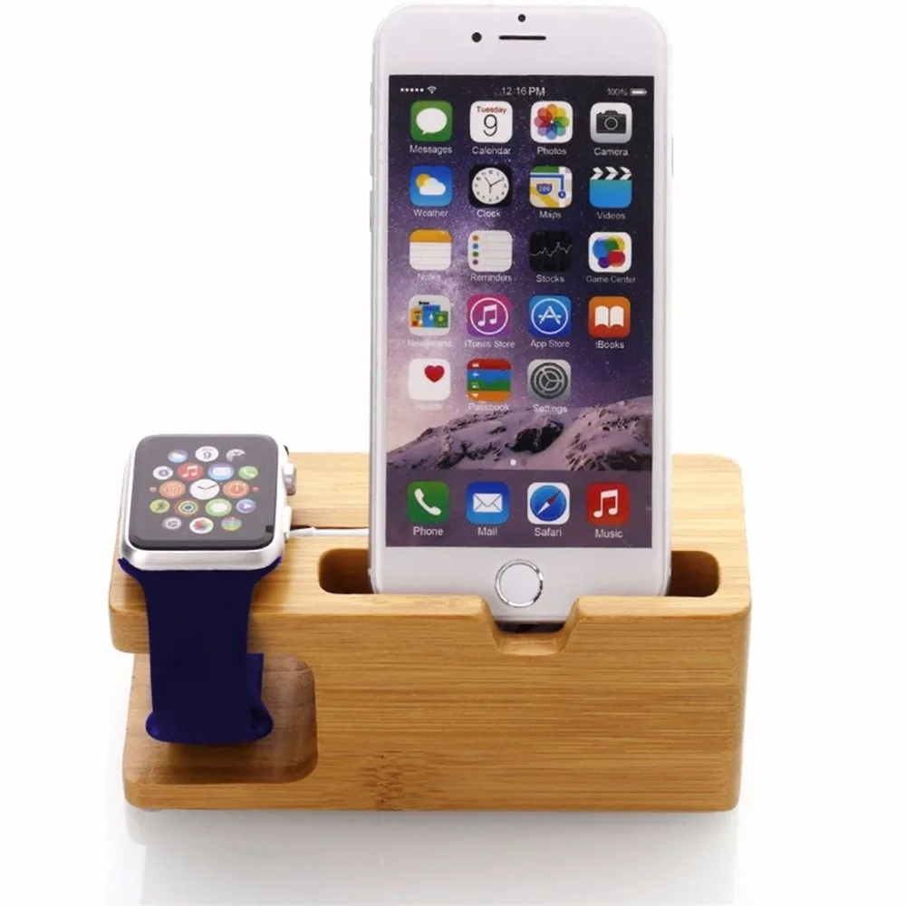 

JERX Bamboo Phone Holder For IPhone 7 Plus Wood Smartphone Charge Dock Phone Stand For Apple Watch IPhone 7 6S 6 Galaxy Note 8