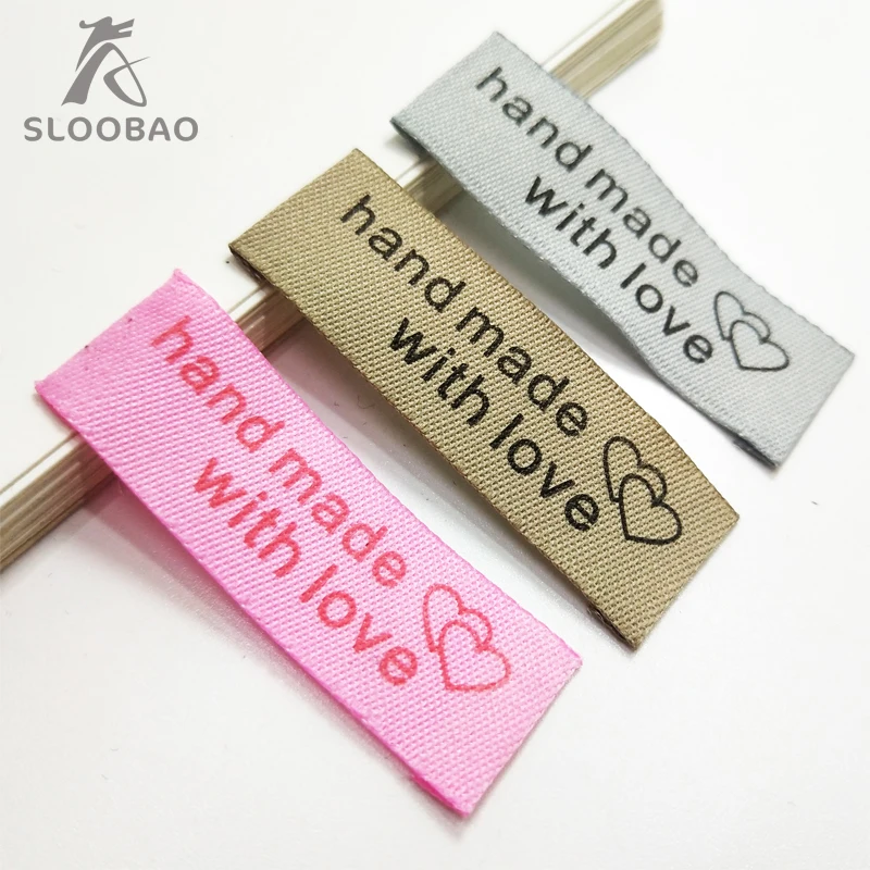 Free shipping 100pcs/lot 5x1.5cm Handmade tags Woven Printed Labels Clothes Garment label DIY ...