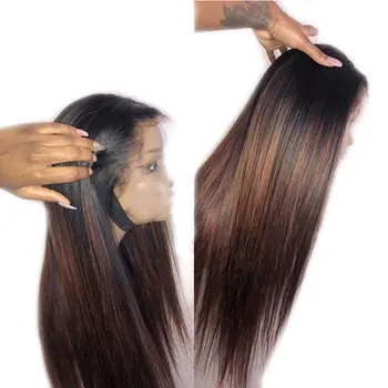 

Honey Blonde Highlights 360 Lace Frontal Closure Wig PrePlucked Straight Remy Brazilian Lace Front Human Hair Wigs For Women