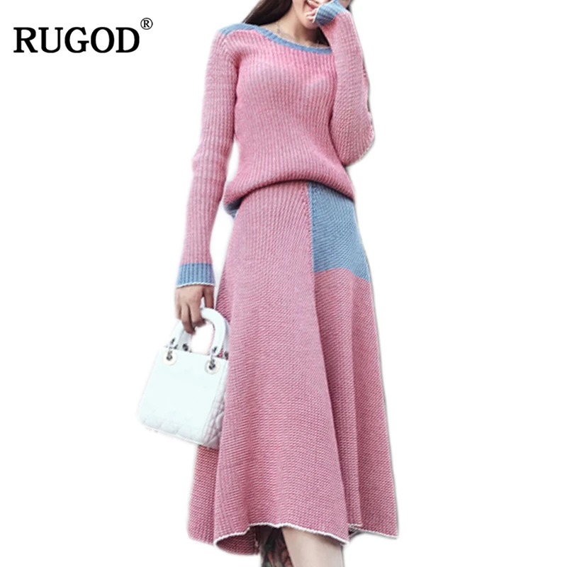 RUGOD 2 шт. зимний свитер платье набор для женщин с длинным рукавом Одежда для отдыха пуловер трикотажные платья Женская одежда теплые платья