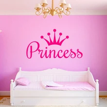 Принцесса, королева, корона, сделай сам, наклейка на стену, художественные наклейки для детской комнаты, Декор, персонализированная девушка, имя, Виниловые фрески, наклейка s A927