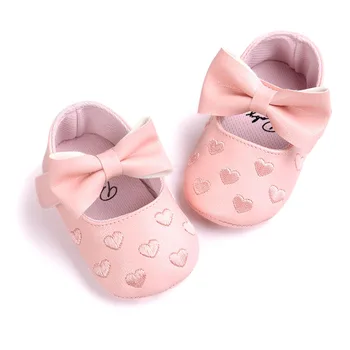 

PU Leather Newborn Baby Girls Princess Heart-Shaped Mary Jane Big Bow Prewalkers Soft Bottom Shoes Crib Babe Ballet Dress Shoes