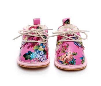 

New Print Flower Crib Footwear Infant Shoes 2018 new Winter First Walkers Fleece Worm Snow Boots