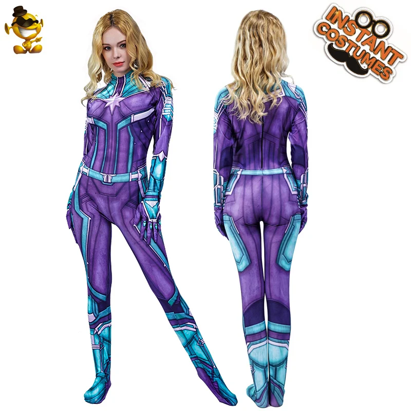 Ladies 3D Printed Captain Marvel Costume Adults Cosplay Bodysuit