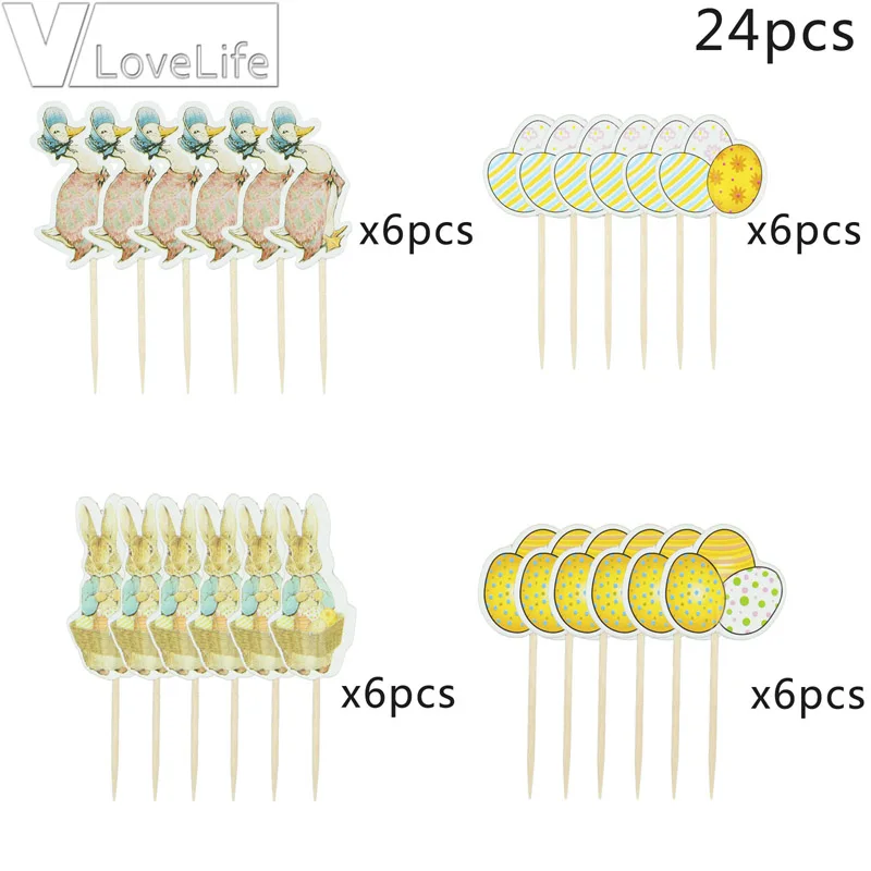24 шт./компл. симпатичное яйцо утка кролики формы для выпечки Топпер на день рождения свадьба Пасха год праздничный торт