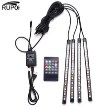 Rupo 4 шт. музыка Дистанционное управление 12 В USB салона RGB 12 Светодиодные ленты свет авто атмосферу гибкий неон лампа
