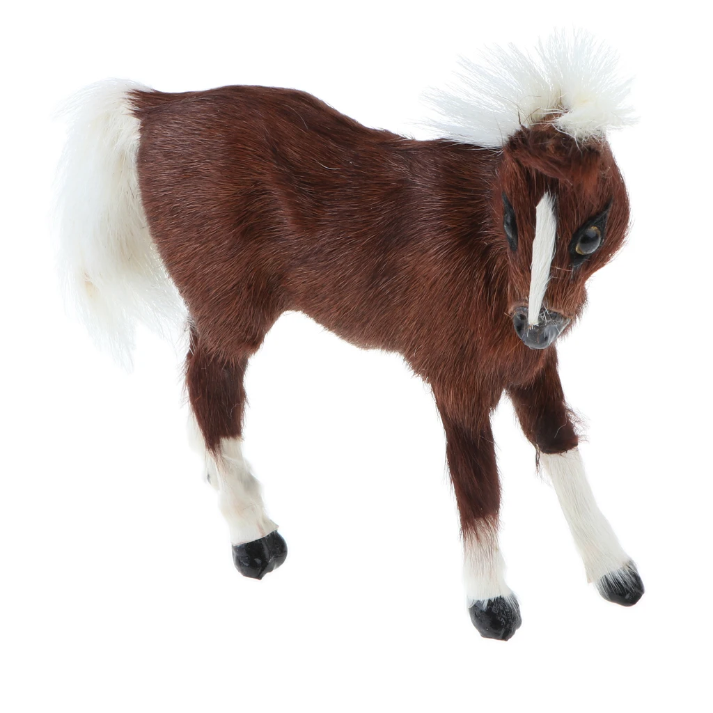 Simulation Faux Fur Horse/ Cat Model Kids Educational Toy Handicraft Collection Home Ornament