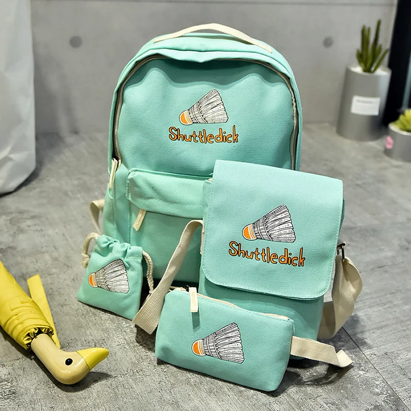 

4 Pieces/Set Canvas Backpack Women Korean Style Youth Knapsack Cartoon Printing Backpacks for Teenage Girls Schoolbag Mochila