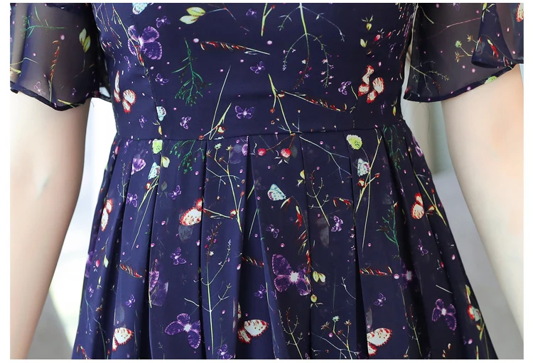 Jielur цветочное шифоновое летнее платье с v-образным вырезом, платье для хипстера, женское платье с коротким рукавом, новое тонкое женское платье S-XXL
