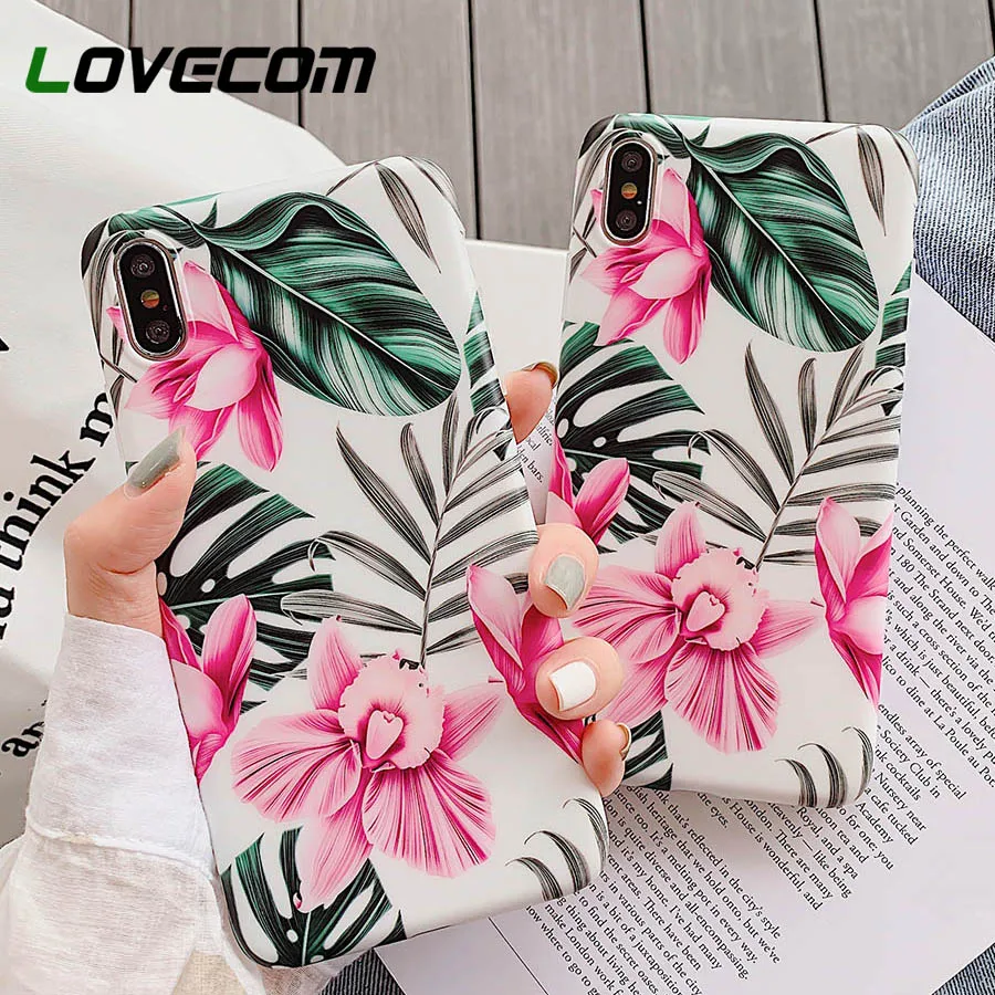 LOVECOM خمر زهرة و أوراق الهاتف خزائن هاتف آيفون XS ماكس XR XS X 6 6 S 7 8 زائد لينة IMD الهاتف الغطاء الخلفي كوكه أفضل هدية