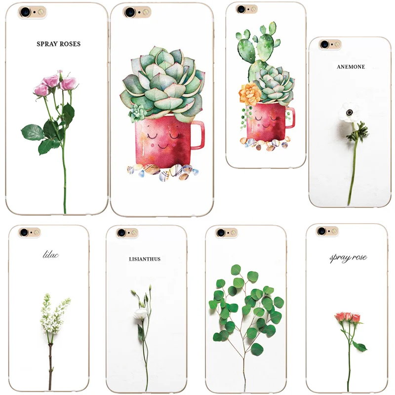 

Green Plant Leaves Painted Shell For iphone 5 5s se Cove Capa Silicone cactus Soft TPU Funda Bags For iphone 6 6S 7 8 7 8 Plus