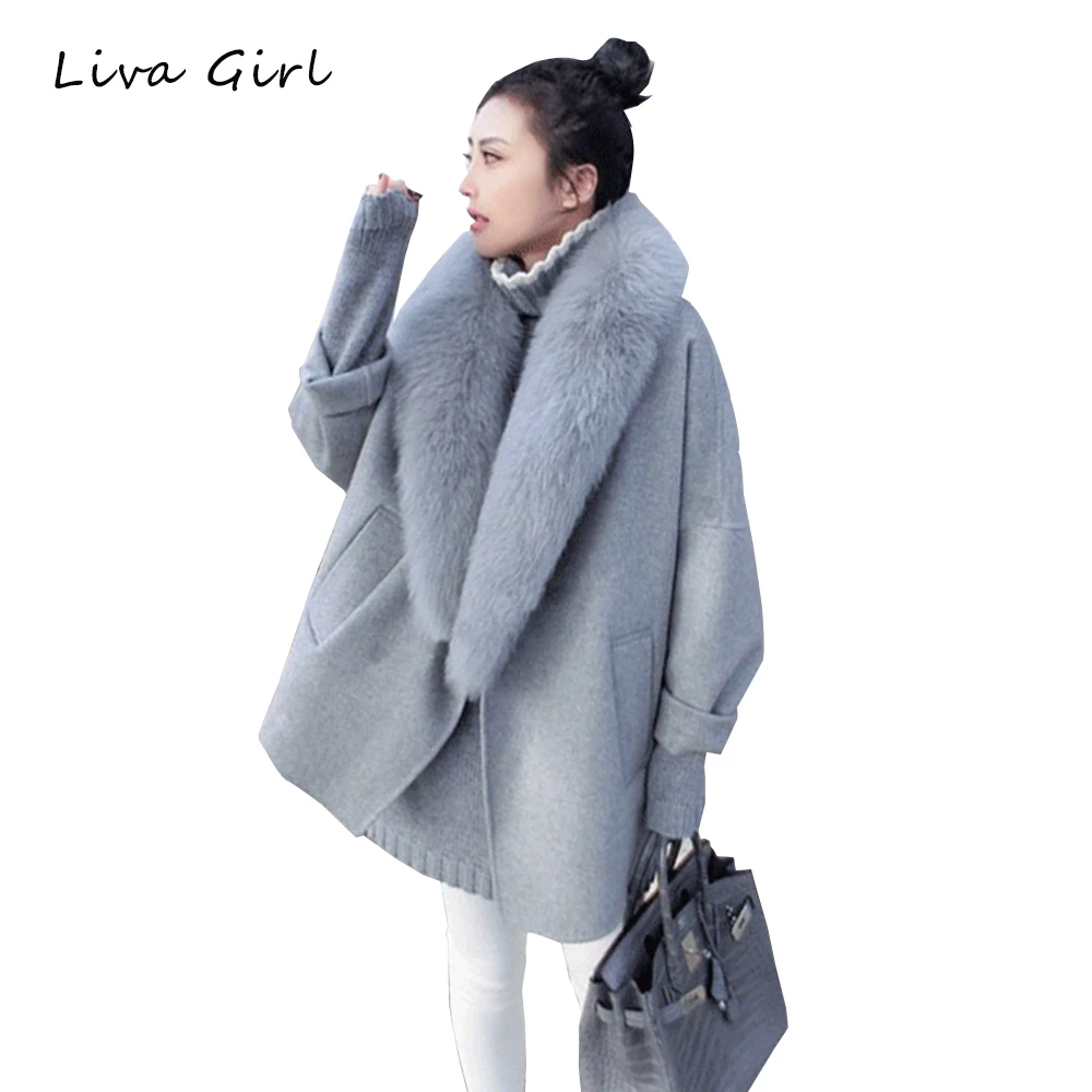 LIVA GIRL 2017 Autumn Winter Fox Fur Big Collar Detachable