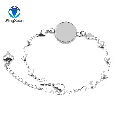 

MINGXUAN 5pcs Stainless Steel Heart Cabochon Bracelet Settings Fit 12/14/16/18/20mm Cameo Bracelets Bezel Blank Diy Jewelry Base
