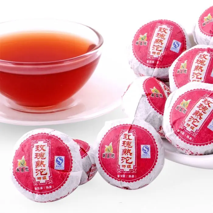 

Free Shipping, 50pieces/bag, Yunnan Organic Natural Rose  Ripe Puer Tea,  5g/piece Mini Puerh tea