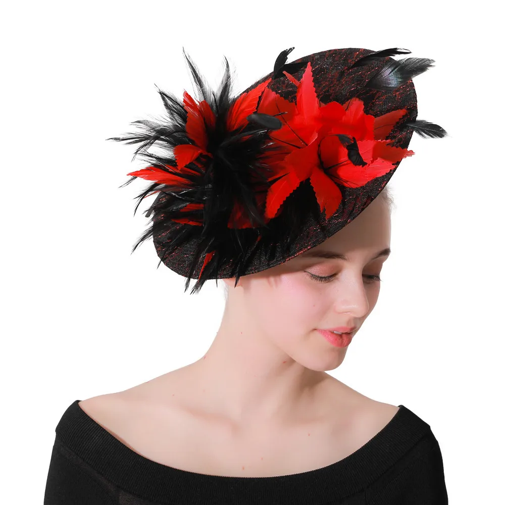 Red And Black Kentucky Derby Hats Red Feather Flower Sinamay Fedora Hats Black Kentucky Derby Fascinator Hat Hair Clip For Women Wedding Party Cocktail Headwear|Women's Hair Accessories| - AliExpress