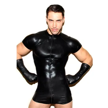 

Mens Sexy Bodysuit Lingerie Gay Male Faux Leather Splice Soft Boxer Shorts Leotard Jumpsuit Men's Sexy Perspective Bodysuit